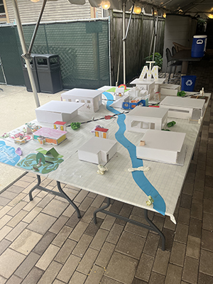 A close-up view of the 3rd- 5th graders’ community of architectural models.